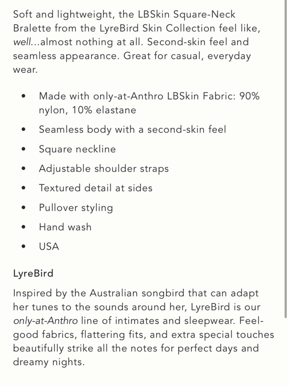 Anthropologie LyreBird Skin Square-Neck Seamless Bralette - Picture 5 of 6